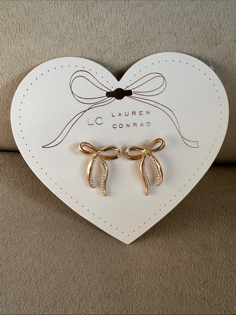 NWT LC Lauren Conrad Gold Bow Earrings with Crystal Accents 🎀